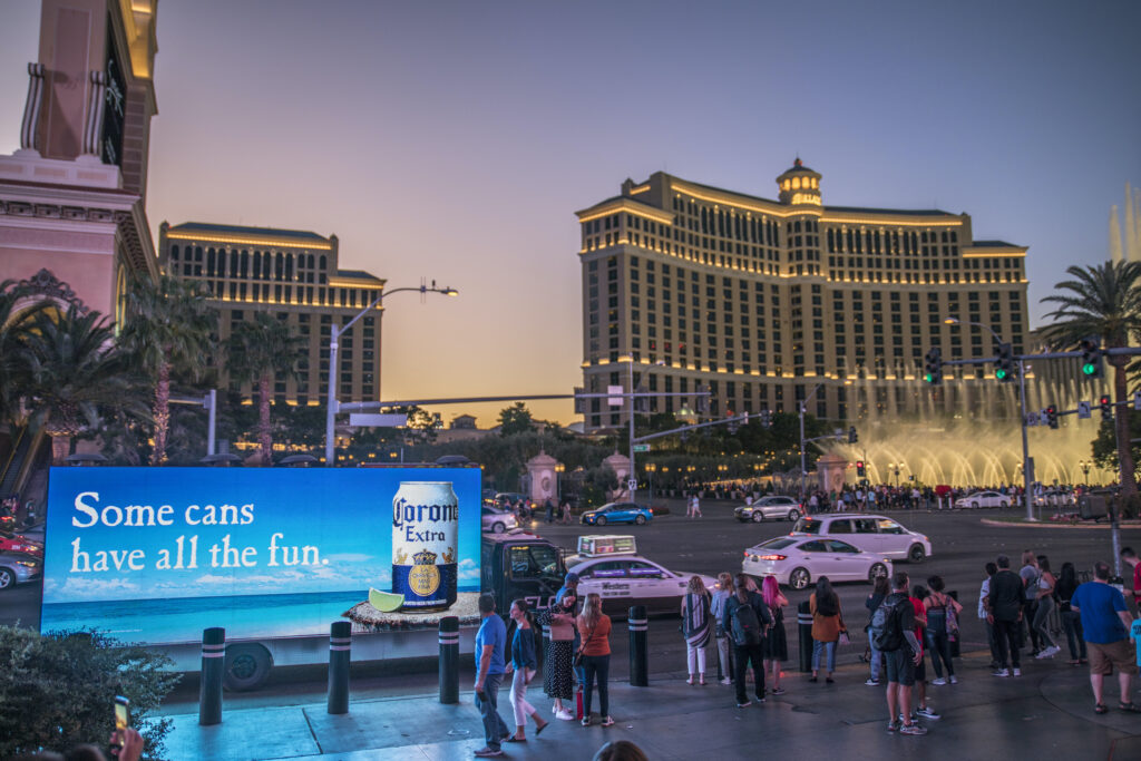 A billboard truck with a Corona beer advertisement on it in Las Vegas.